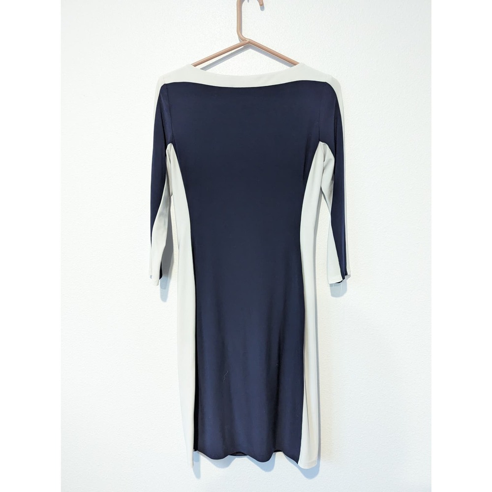 Lauren by Ralph Lauren Navy Ruched Bodycon Midi Dress Formal Office Cocktail - Picture 2 of 5